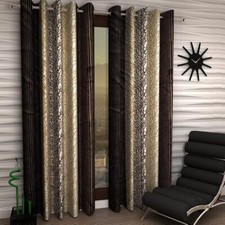 Abstract 2 Piece Brown Eyelet Polyester Window Curtains 5 7 9 Feet