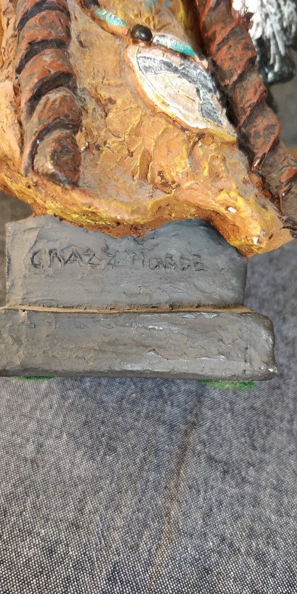Crazy Horse 7” Sculpture By Daniel Monfort 1995 - Hydrostone