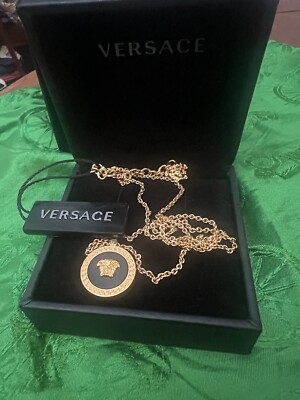 Versace Enamel Medusa Necklace Black+Gold New with Box