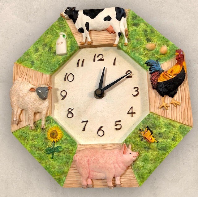 Wall clock farmyard animals kitchen nursery child's bedroom Tested Working