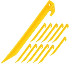 12 Pack Yellow Tent Stakes 9" Plastic Pegs Outdoor Camping Garden Pins Non Rust
