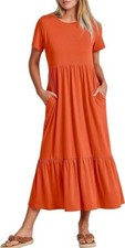 Prinbara Womens Summer Casual Short Sleeve Dress V neck Sundress Sz S