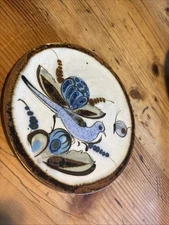 Ken Edwards El Palomar Blue  Mexico   Trivet Hot Plate Hand Painted Bird Vtg
