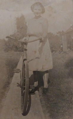 Woman In A Dress, Pantyhose,  Going For Bicycle, Bike Ride, Vintage 1940s Photo
