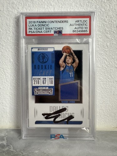 Luka Doncic Signed Panini Contenders Rookie Patch Auto 10 Card PSA/DNA Mavericks