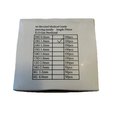 Tri-beveled Medical Grade 18G Piercing Needle 50mm 316 Stainless Steel