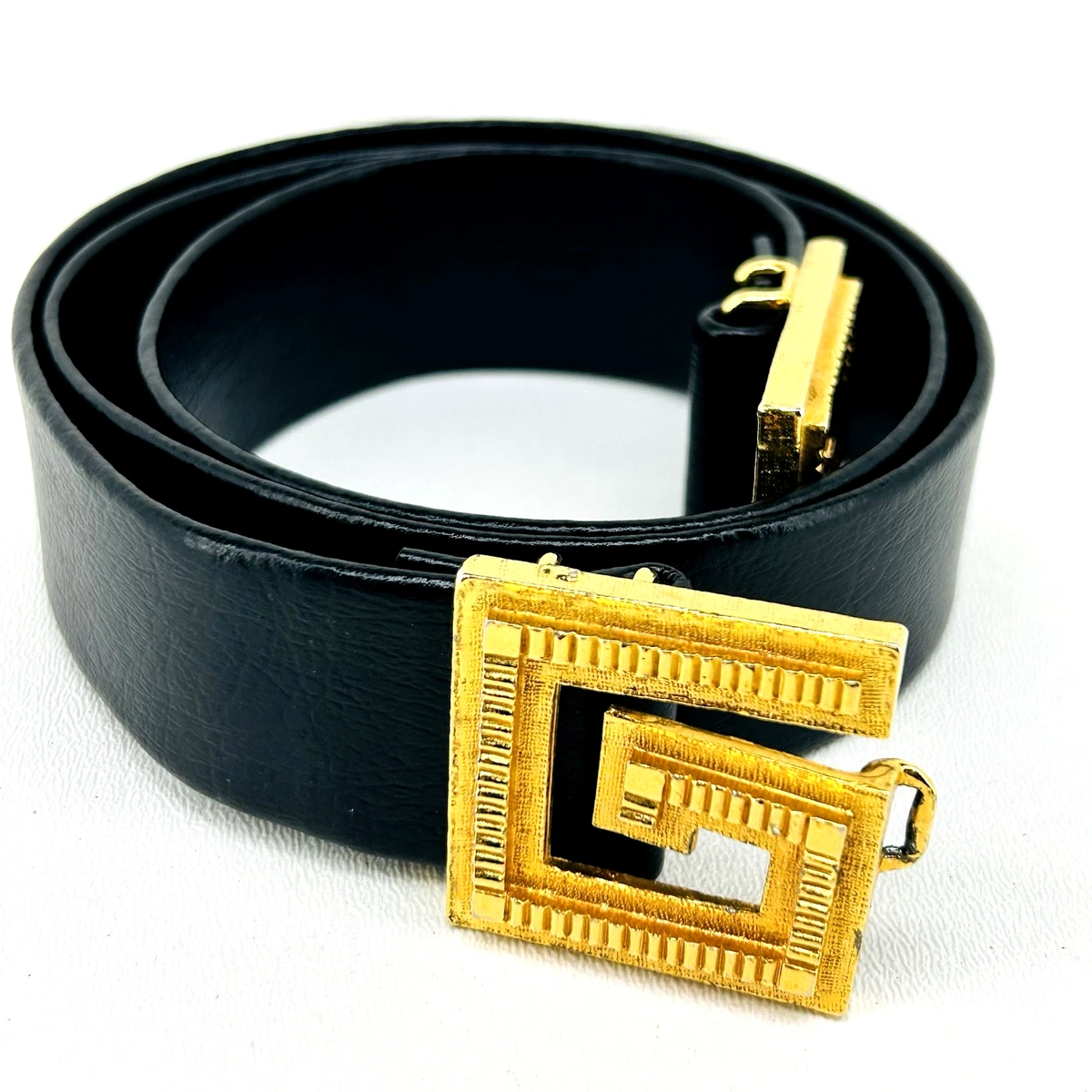 Women\'s Vintage 1980 Black and Gold Tone‎ Accent Buckle Belt L Everly Vintage Belt - Black Leather On Vintage Gold Hardware  main image 4