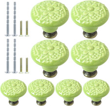 8pcs Lime Green Ceramic Knobs, Vintage Retro Kitchen Dresser Knobs, Decorati