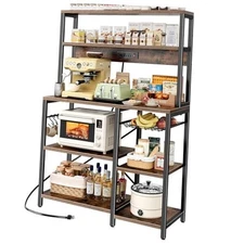  Bakers Rack with Power Outlet, 35.4 Inches Coffee Bar with Wire Rustic Brown