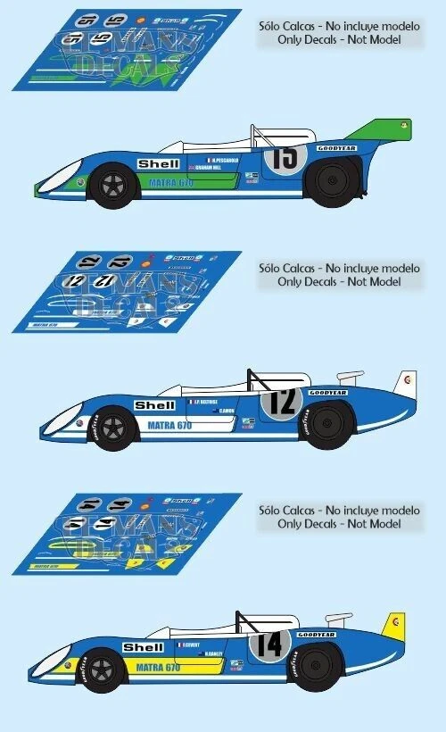 STICKERS LE MANS Décal Matra MS670 Le Mans 1972 1:32 1:43 1:24 1:18 Décal MS 670