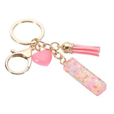 Initial Letter Keychain, Letter I Heart Design Charm with Tassels, Pink