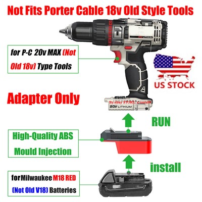 1 Adapter for PORTER-CABLE 20V MAX Tools, Fits Milwaukee M18 Battery for Power