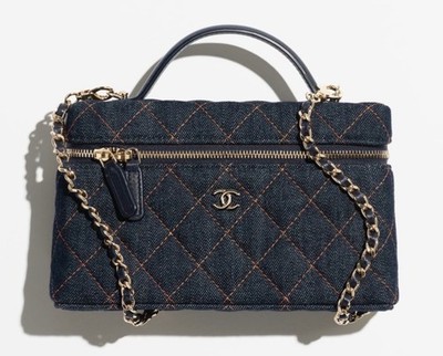 New CHANEL 26P Dark Denim Classic Slim Vanity Gold CC Top Handle