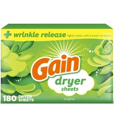 Gain Dryer Sheets 180 Ct Original Scent Static Control Wrinkle Release Fresh