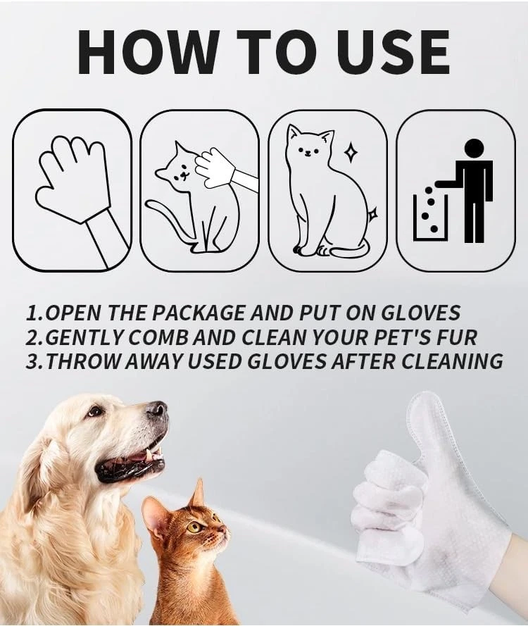 Pet Cleaning Glove Bathing Wipes for Dogs and Cats Deodorizing No-Rinse Grooming - Image 4 of 4