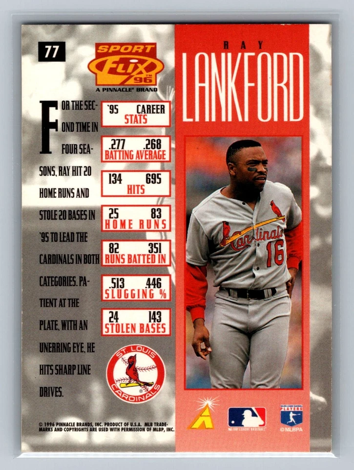 1996 Sportflix #77 Ray Lankford Artist's Proofs MLB St. Louis Cardinals - Image 2 of 2