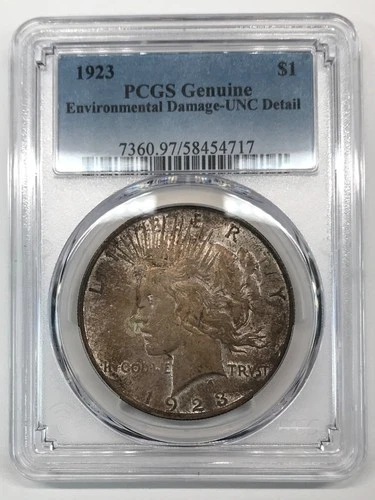 1923 P Peace Silver Dollar PCGS UNC Detail (environmental damage) - "Snot Nose"