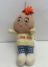 Vintage Dan Brechner Plush Doll I Love You Top & Plaid Blue & White Pants w Loop