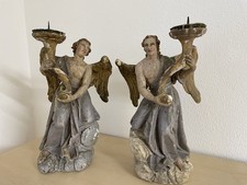 sehr alte Heiligenfiguren Paar Engel Putti Barockengel Holzschnitzerei 37/41 cm