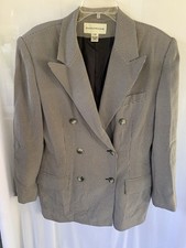 Women's Sz 14 Houndstooth 100 Silk Blazer Career Business Suit Jacket Khaki