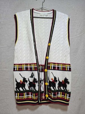 VTG Lizi Ruch Sales Sample Prototype Scottie Dog Golf Cardigan Sweater Vest L/XL