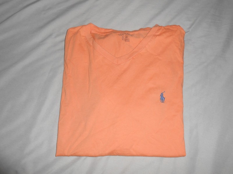 Polo Ralph Lauren Men's T-Shirt Sz L Classic Fit V-Neck S/S Cotton Tee  Orange