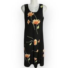 Vtg Studio I Dress Black floral Sleeveless Maxi Whimsygoth Sheath Orange Sz 8