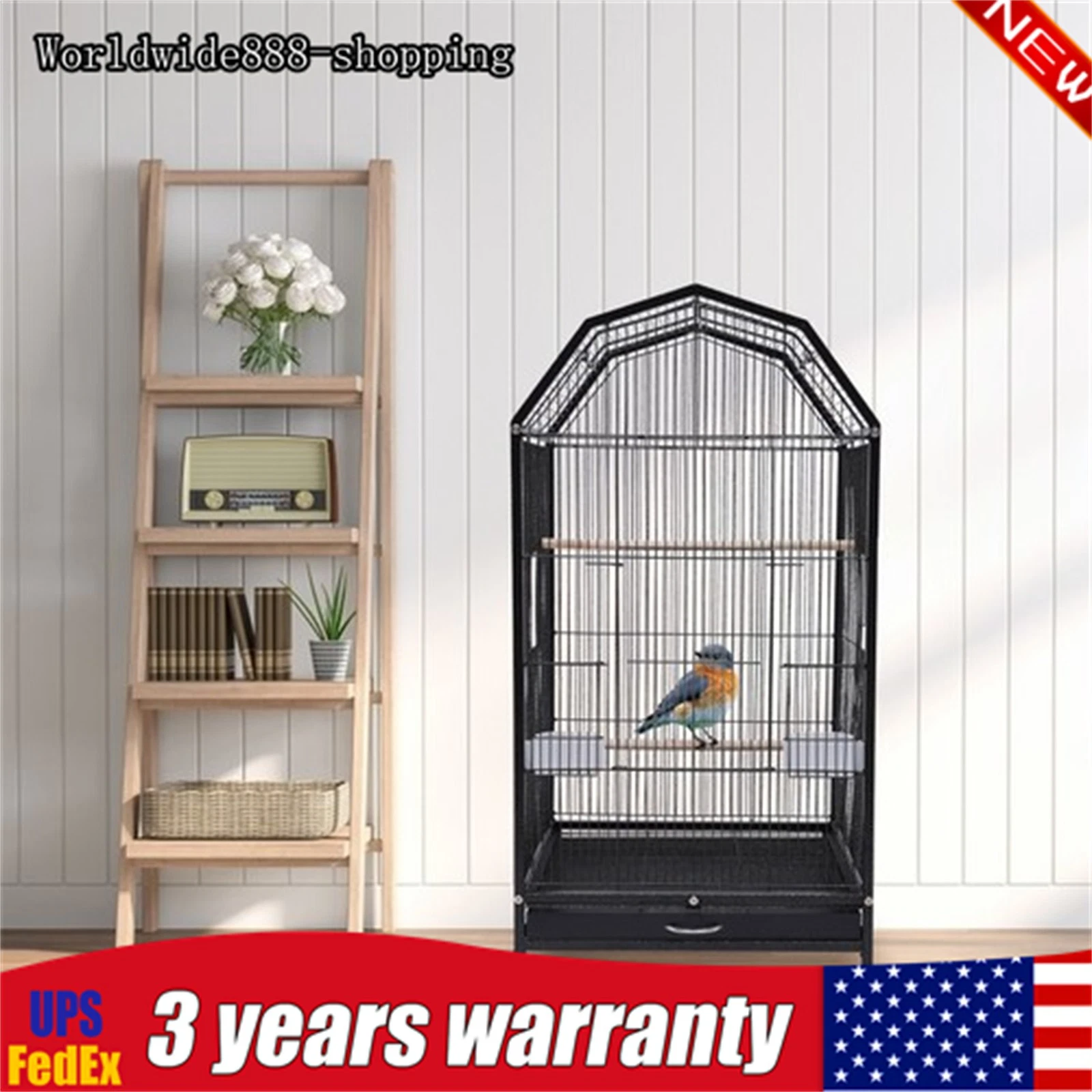 Large Bird Cage w/ Rolling Stand Cockatiel Parakeet Finch Parrot Birdcage Black
Opens in a new windo