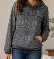 Avalanche Outdoor Supply Co Womens S Gray Geometric Snap Pullover Fleece Jacket