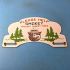 Vintage Smokey Bear Sign Topper - Forest Service Porcelain License Plate Topper