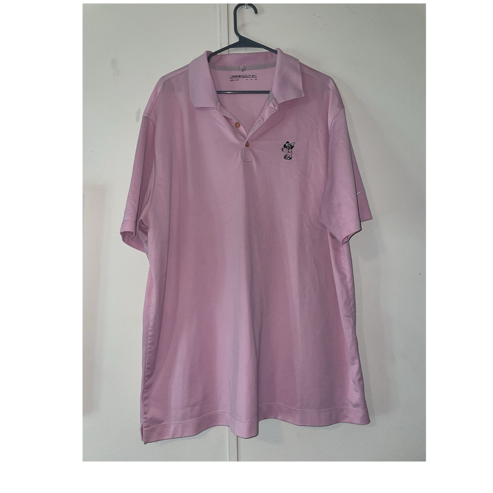 Nike Golf Dri-FIT Men's Polo Shirt XXL Pink Mickey Mouse Embroidered Logo