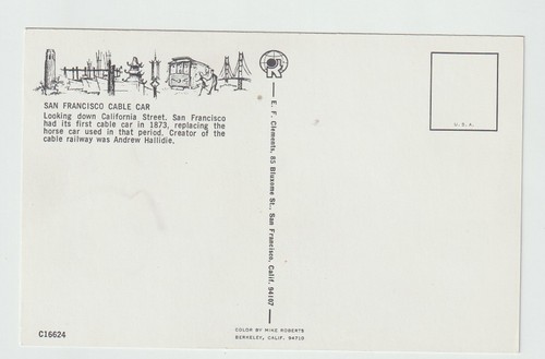 Teleférico postal de San Francisco California automóviles de calle de California sin usar - Imagen 2 de 2