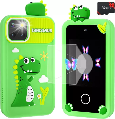 32G Card Kids Smart Phone for 3-10 Boys Girls Green Dinosaur Toys Birthday Gift - Picture 1 of 8