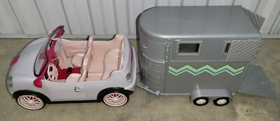 Lori Doll Horse Trailer and Pink/Shite Convertible for 6  Dolls With Radio!