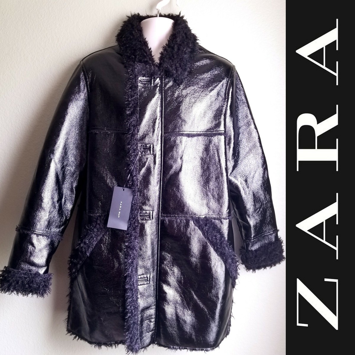 Zara Faux Leather Trench Coat large