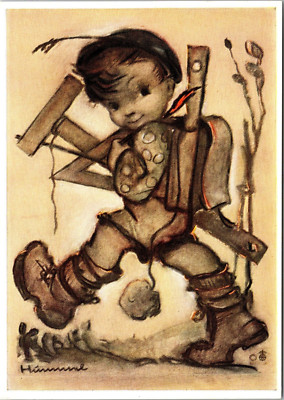 Little Boy Hummel Boots Art Postcard Lithograph Print Card