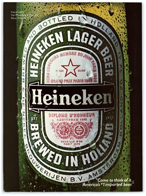 1986 Heineken Vintage Print Ad,  German Lager Beer Green Close Up Label Import