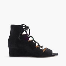 J.Crew Laila lace-up suede wedges black shoes 6 1/2 6.5 or 6H  198
