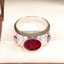 Ruby Oval Cut Gemstone With 925 Sterling Silver Ring For Men's B542