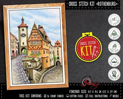 Cityscape Cross Stitch kit for Adults Rothenburg ob der Tauber Counted Pattern
