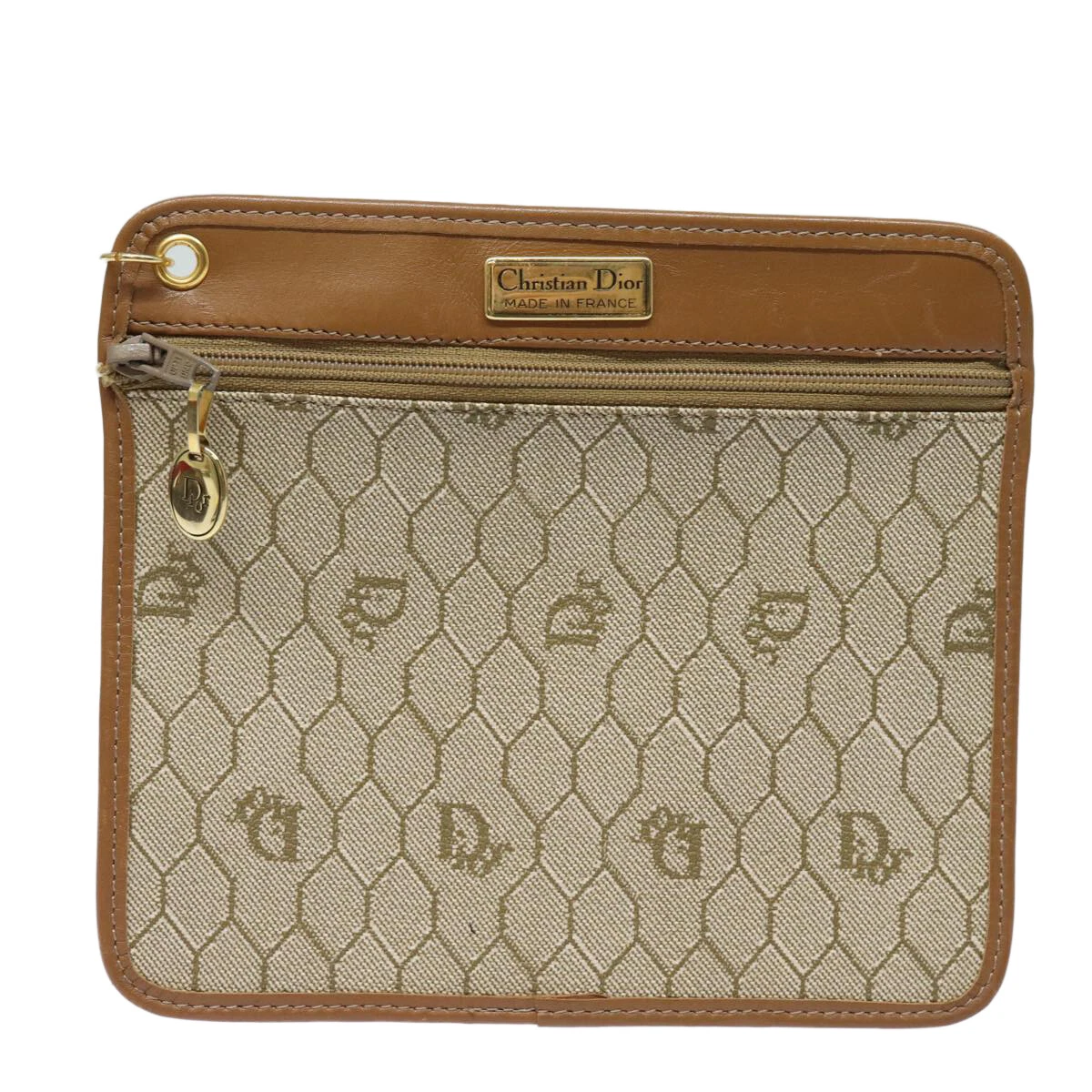 Sac pochette toile beige nid d'abeille Dior authentique