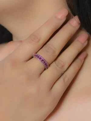 Rubin Halb-Ewigkeits Prong-Band Ring 925 Sterling Silber, Weiß - Bild 1 von 4