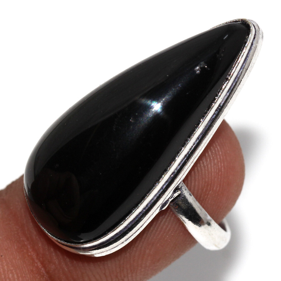 925 Silver Plated Black Onyx Ethnic Ring Handmade Jewelry Size US 6.5 JW