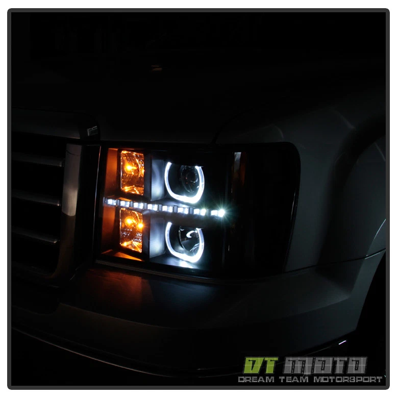 Faros proyectores LED halo negros GMC Sierra 1500 2500HD 3500HD SMD 2007-2013 Foto 3 de 4