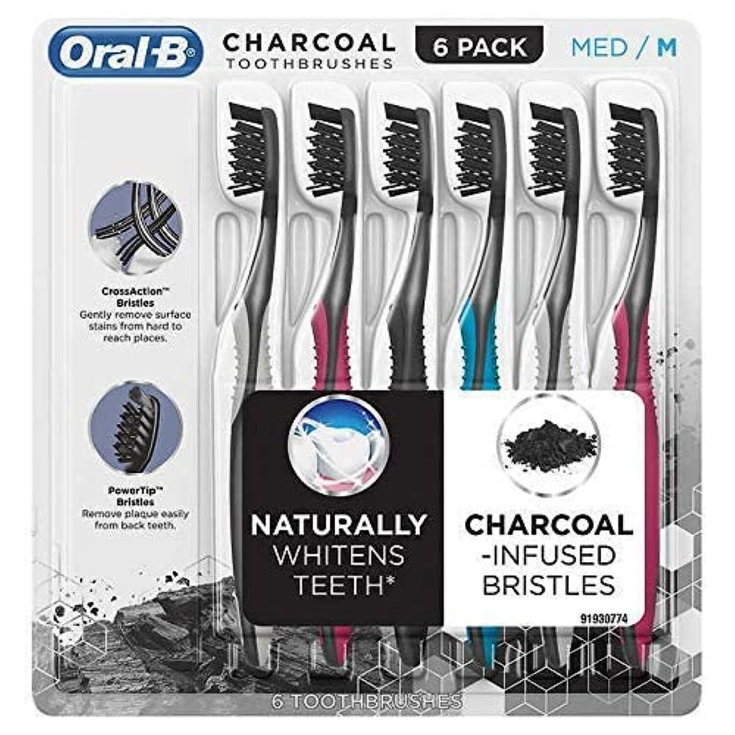 6 Pack Charcoal Infused Whitening Toothbrush Removes Plaque 
