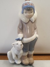 Rare Lladro Eskimo Boy Figurine With Polar Bear H6" X W2.5" Vgc