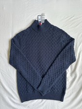 Tommy Hilfiger Men  s Soft Cable Knit Wool Blend Navy Sweater M Mock Neck