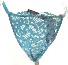 Victorias secret Rare Vintage L Blue Tiny Thong String Fancy Lace Panty