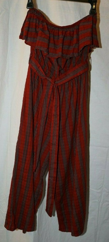 C'isa small red rust striped one piece sleeveless jumper romper