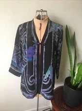 Citron Santa Monica Silk Kimono Style Open Front Top, Size PS